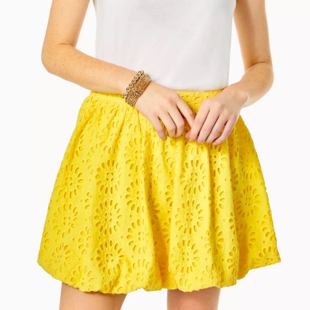 NWT Lily Pulitzer Yellow Leah Eyelet Bubble Skirt size 4